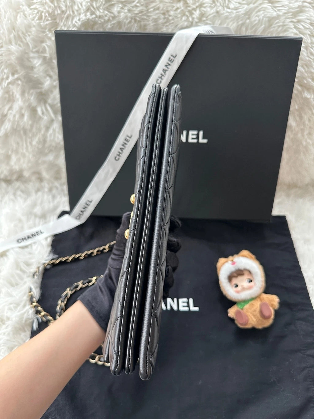 CHANEL Black Gold Lamskin Accordion Shoulder Crossbody Bag For Women