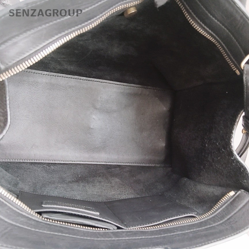 Saint Laurent Calfskin 2Way Top Handle Bag Crossbody Black Gold Women Classic