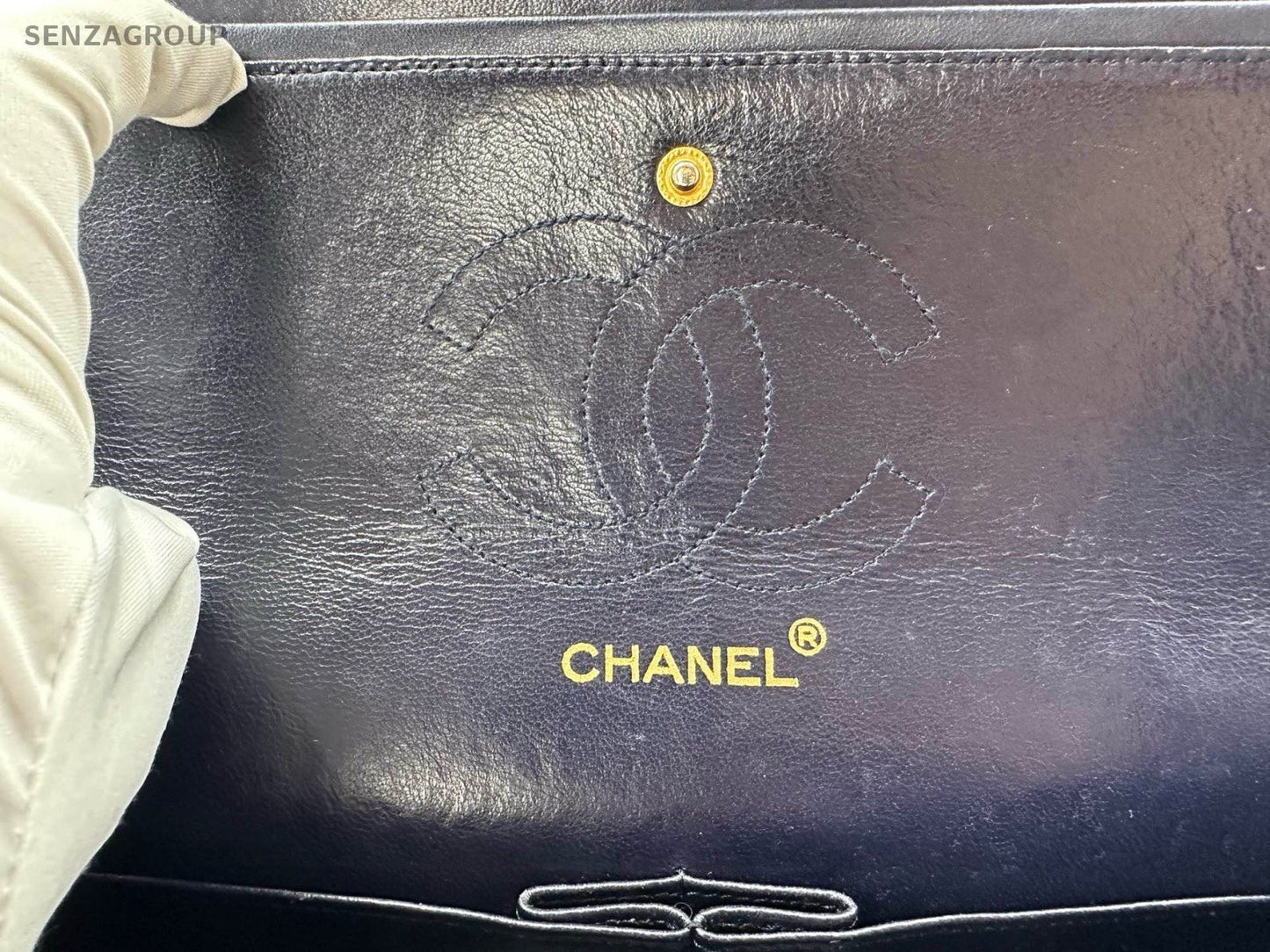 Chanel Classic Flap Lambskin MM Chain Shoulder Crossbody Blue Gold Women Vintage
