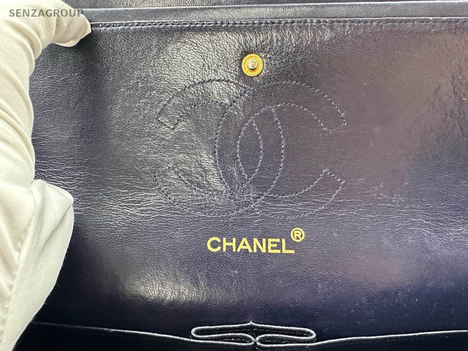 Chanel Classic Flap Lambskin MM Chain Shoulder Crossbody Blue Gold Women Vintage