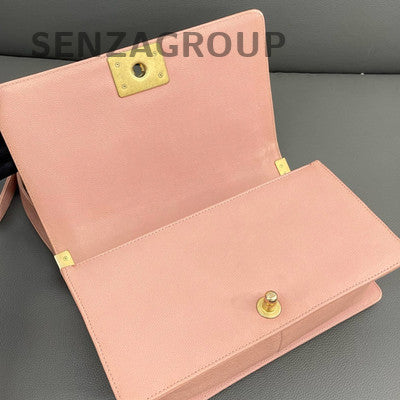 Chanel Le Boy Medium Pink Gold Hardware Calfskin Shoulder Chain Bag