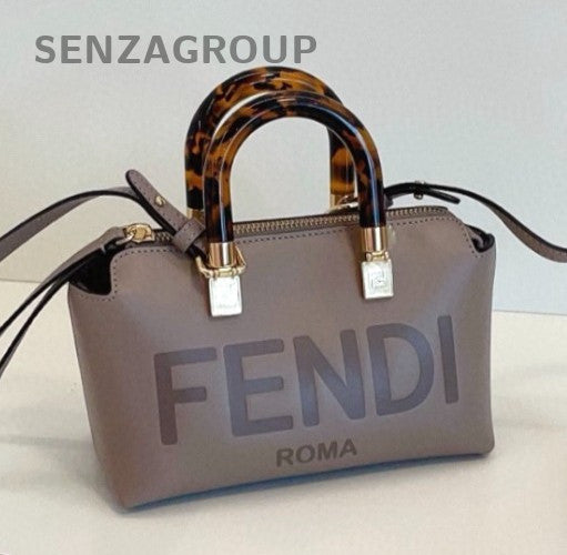 Fendi By The Way Mini Calfskin Top Handle Bag Crossbody Gray Gold Women Classic