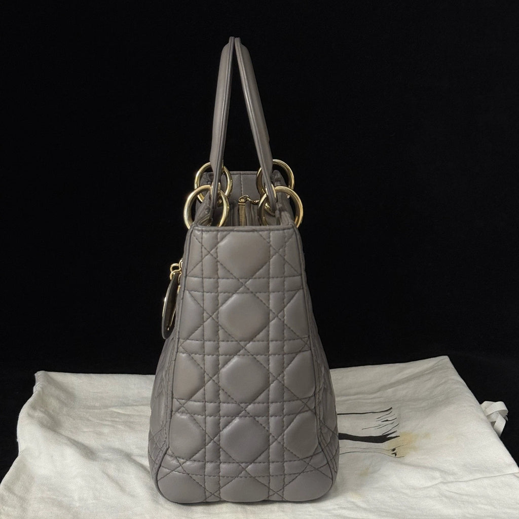 Dior Lady Dior Gold Gray Crossbody Excellent