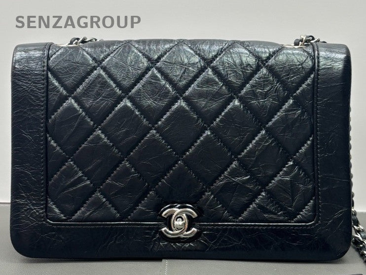 Chanel Classic Flap Woc Calfskin Chain Shoulder Bag Black Silver Women Designer