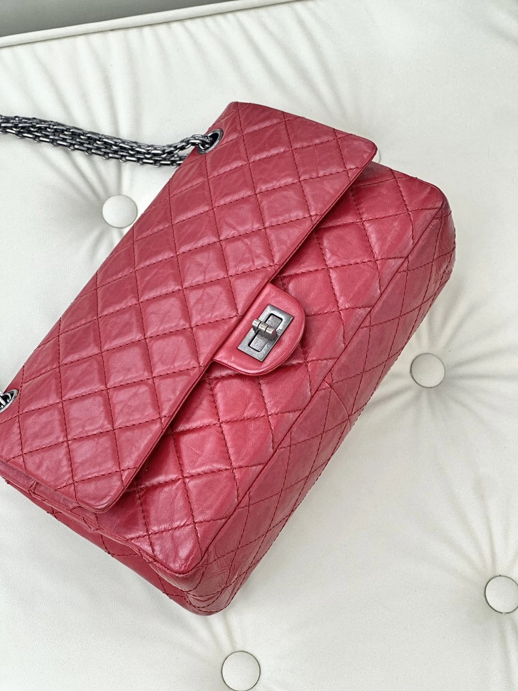 Chanel Calfskin MM Chain Shoulder Crossbody Bag Red Women Classic S