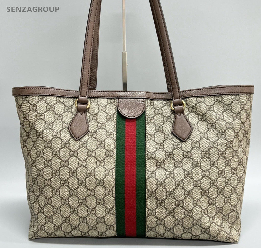 Gucci Ophidia MM Tote Shoulder Bag Beige Gold Women Classic