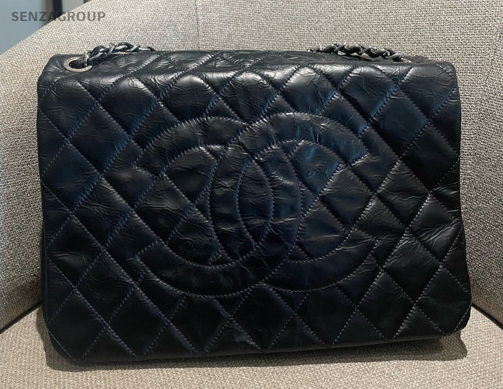 Chanel Diamond Chain CC Logo Shoulder Bag Black Silver Women Classic