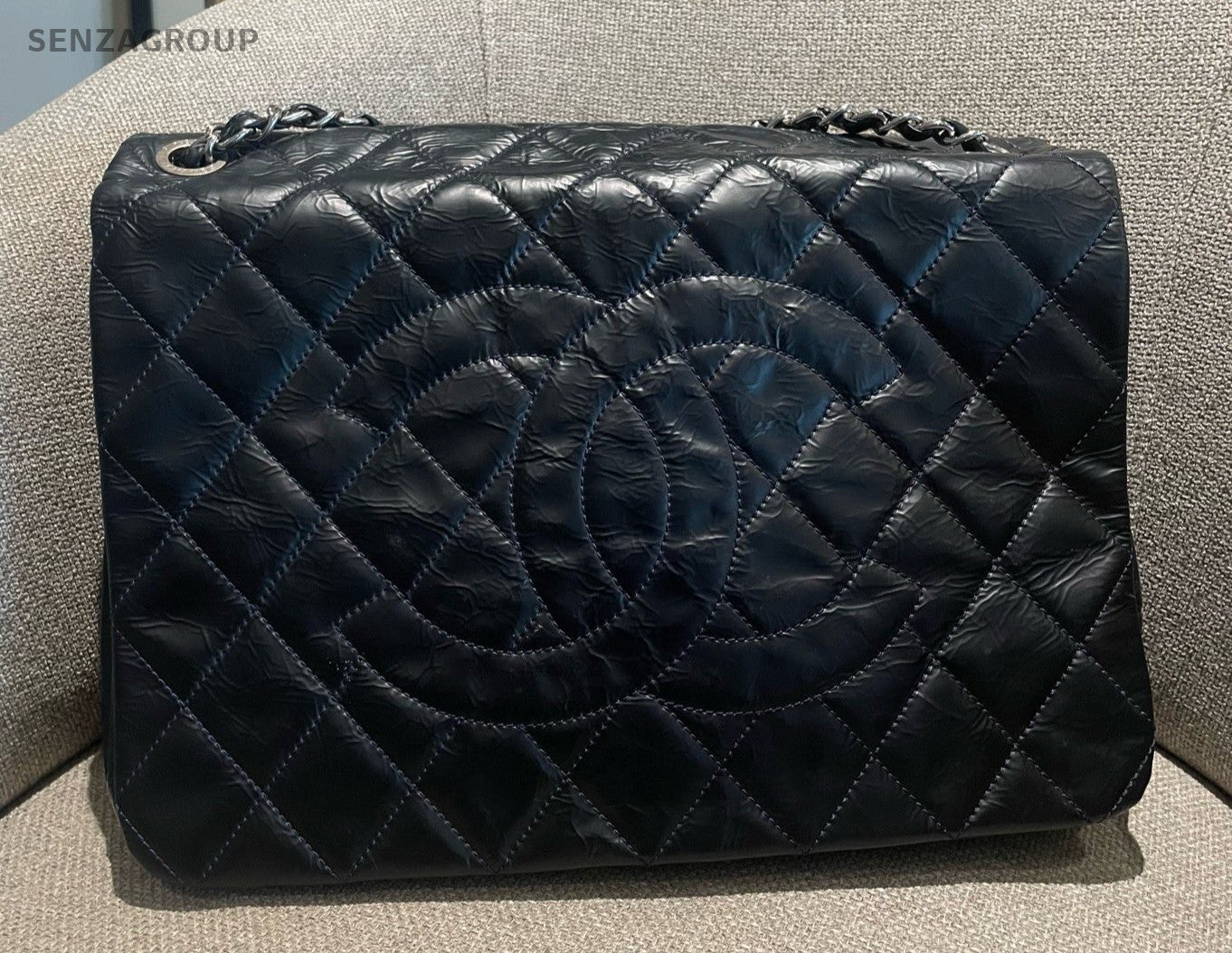 Chanel Diamond Chain CC Logo Shoulder Bag Black Silver Women Classic