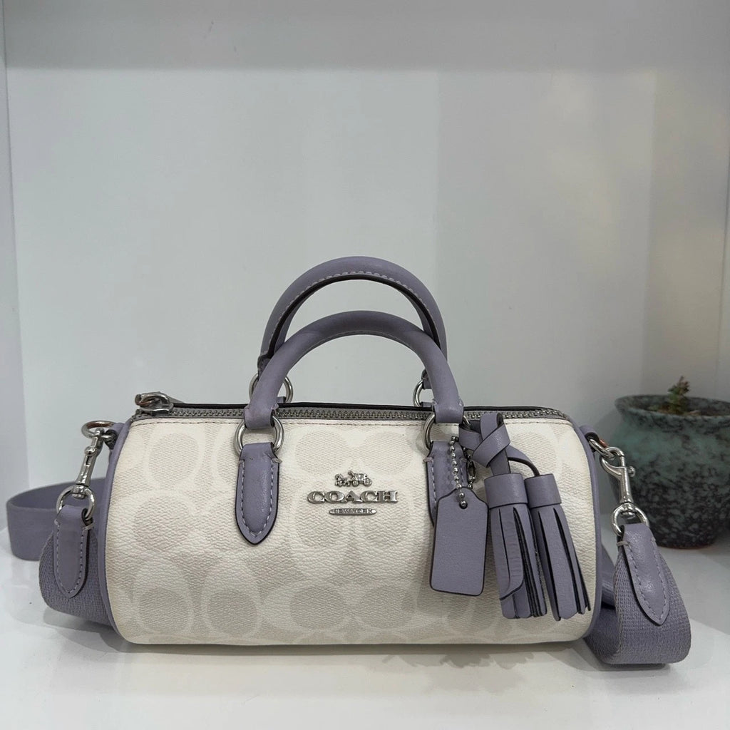 Coach Women's Small White PVC Logo Boston Handbag Shoulder Crossbody Bag