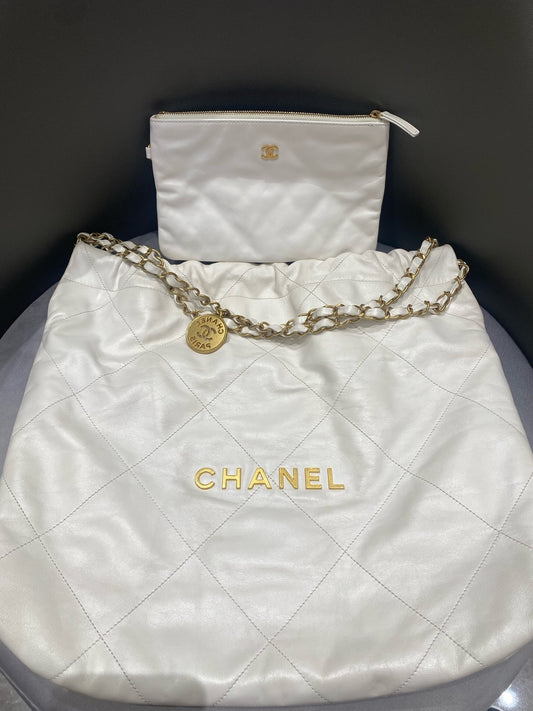 Chanel 22 Bag Mini Chain Shoulder Bag White Gold Fashion Women