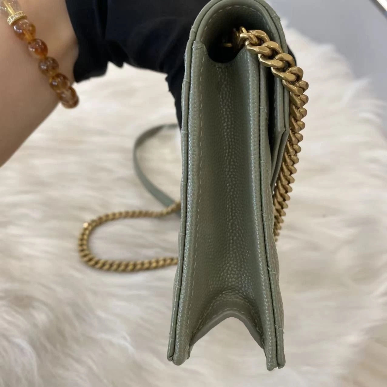 Saint Laurent Envelope Chain Shoulder Bag Small Green Gold Classic Women