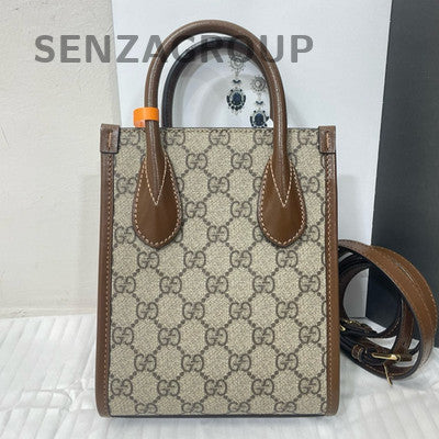 Gucci Mini GG Supreme Tote Bag Brown Beige Shoulder Crossbody Women