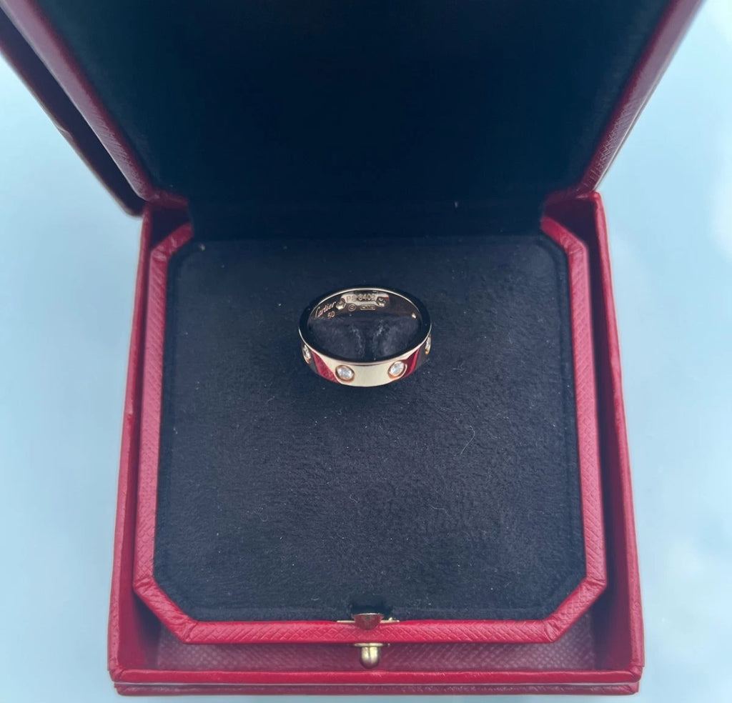 Cartier love Narrow Band Ring 18K Rose Gold 8 diamonds EU50/US5.25