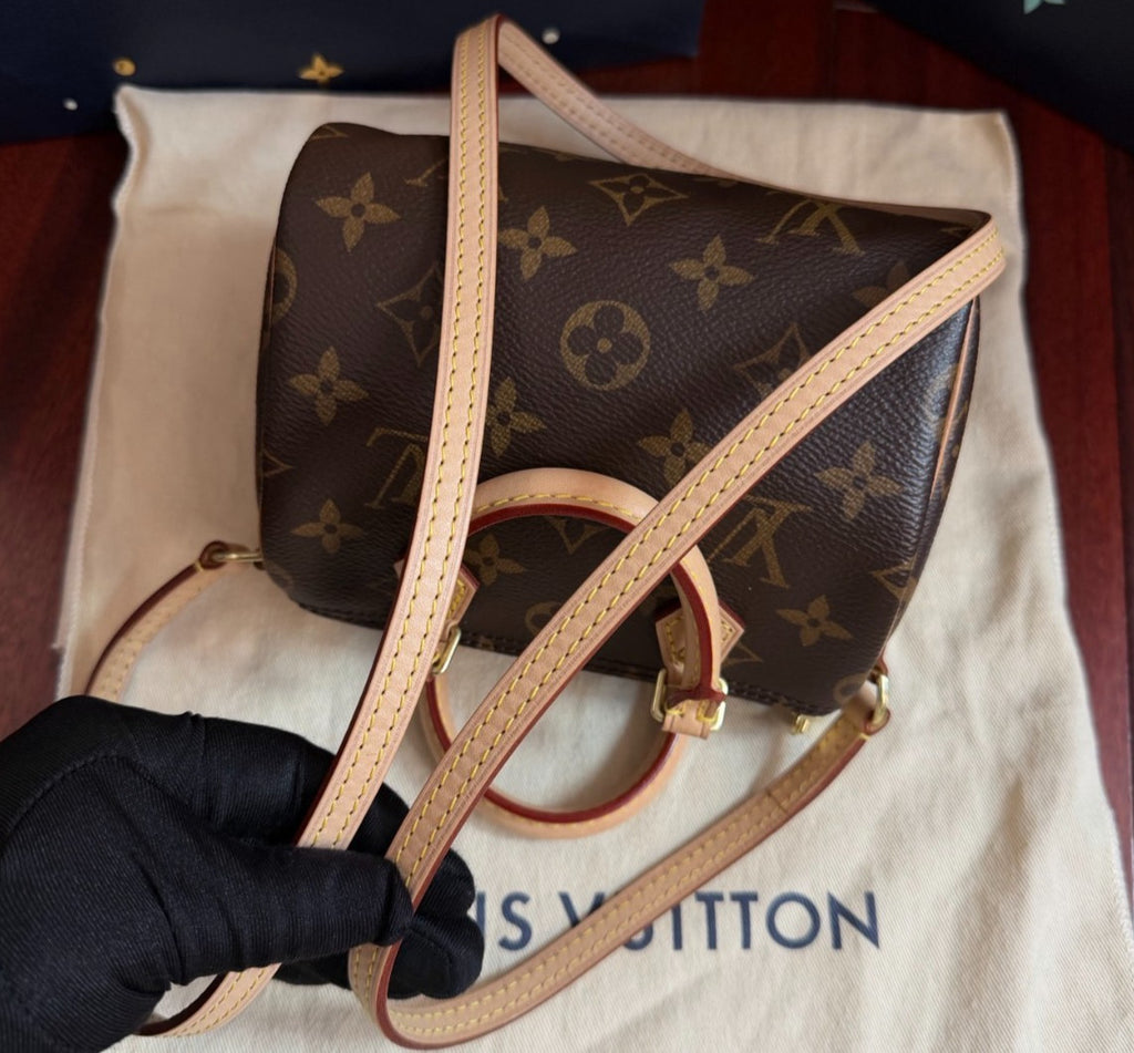 Louis Vuitton Speedy Nano Monogram Top Handle Crossbody Brown Women Classic