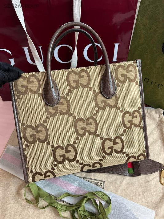 GUCCI GG Logo Tote Top Handle Canvas Shoulder Handbag Brown Classic
