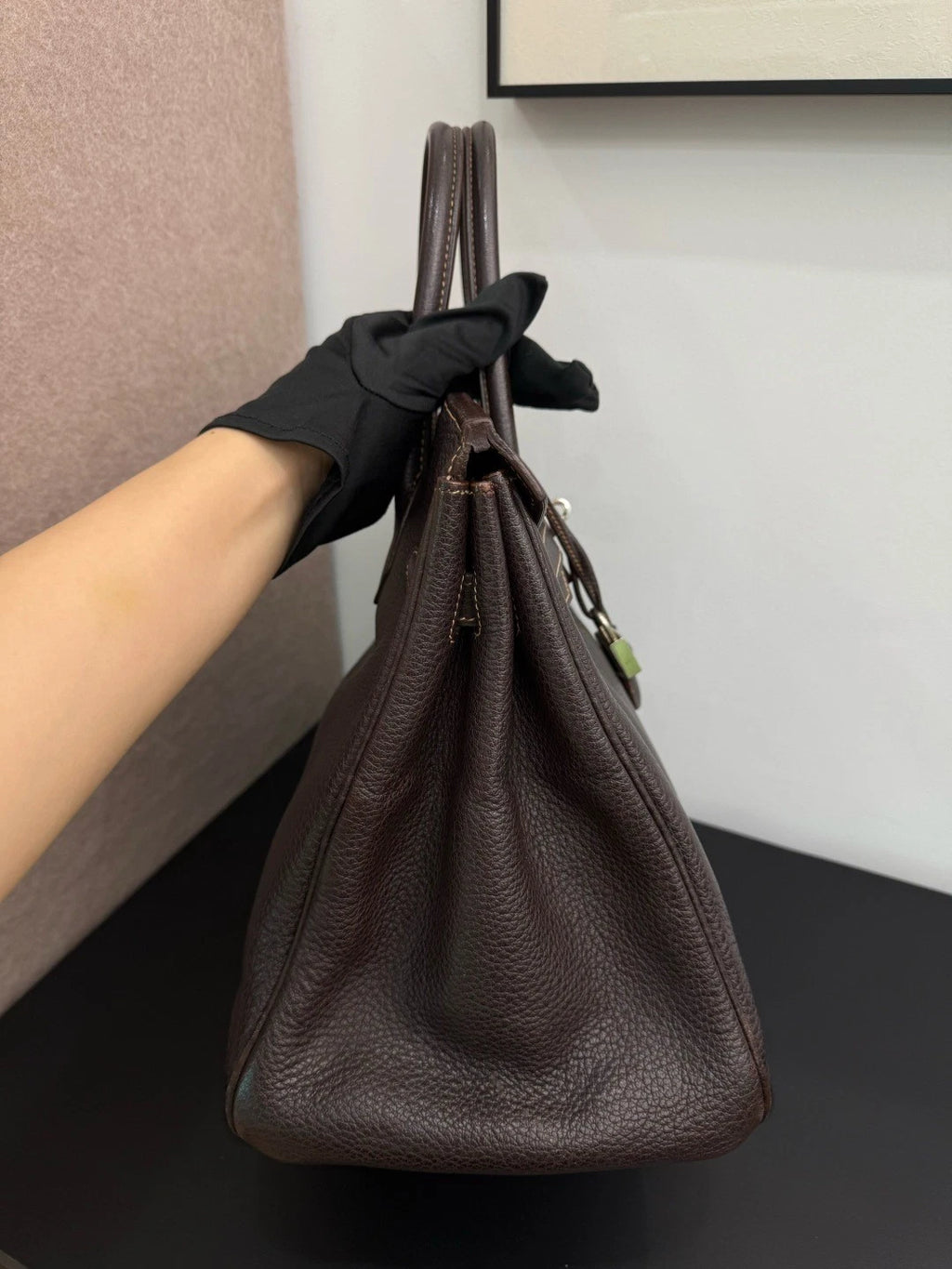 Authentic Hermes Birkin 35 Ebene Brown Water Buffalo Leather Top Handle Bag SHD