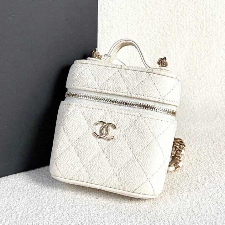 Chanel Vanity Gold White Crossbody Top Handle Excellent