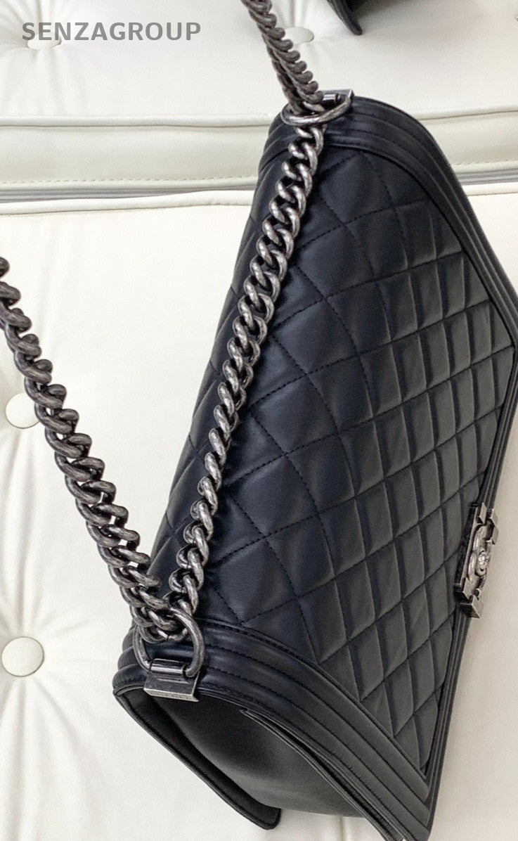 Chanel Leboy GM Calfskin Shoulder Crossbody Bag Women Black Almost Brand New