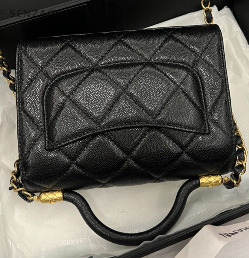 Chanel Mini Rectangular Flap Bag Chain Crossbody Black Gold Women Classic