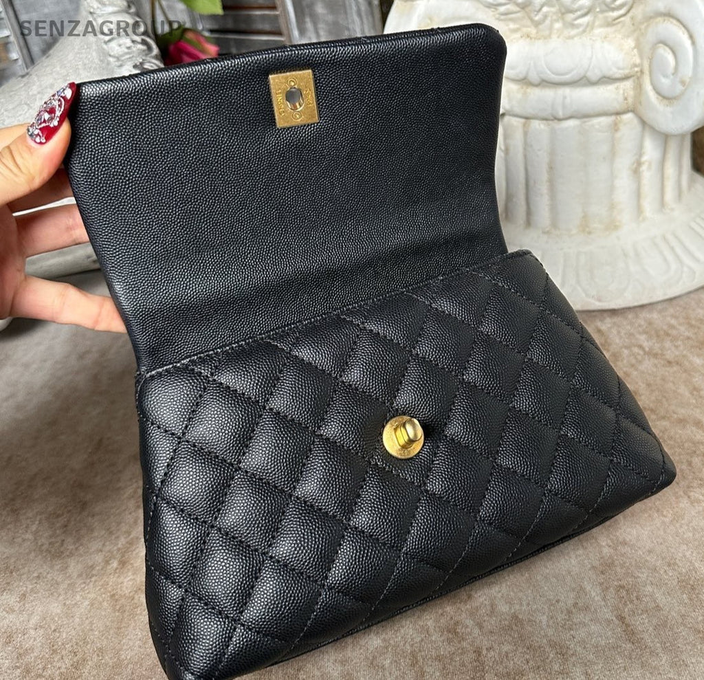 Chanel Coco Handle PM Top Handle Bag Chain Crossbody Black Gold Women Classic