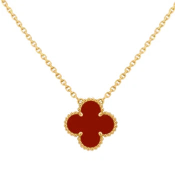 Excellent Van Cleef &amp; Arpels Vintage Alhambra Carnelian Pendant Necklace18k YG