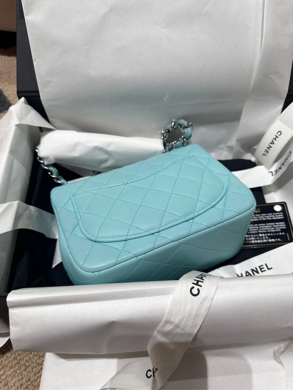 Chanel Tiffany Blue Calfskin Square Crossbody Bag For Women