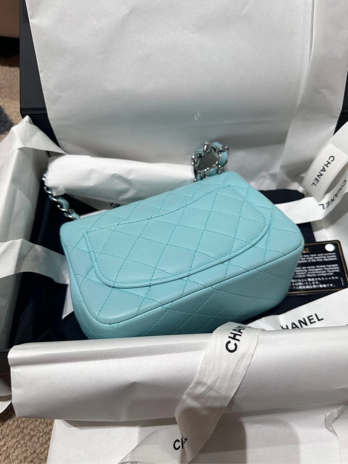 Chanel Tiffany Blue Calfskin Square Crossbody Bag For Women
