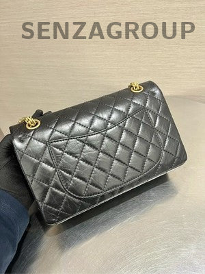 Chanel 2.55 Small Black Gold Calfskin Chain Shoulder Bag Classic Quilted