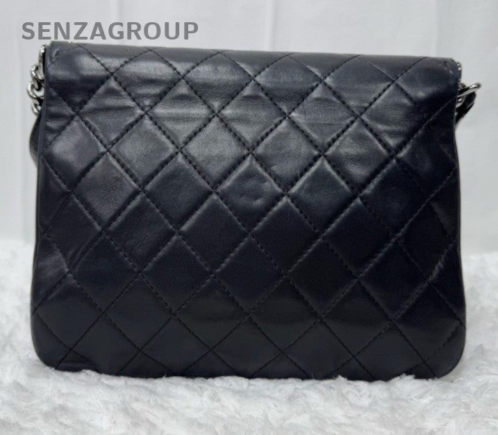 Chanel Leboy Chain Diamond Shoulder Bag Crossbody Black Silver Women Classic