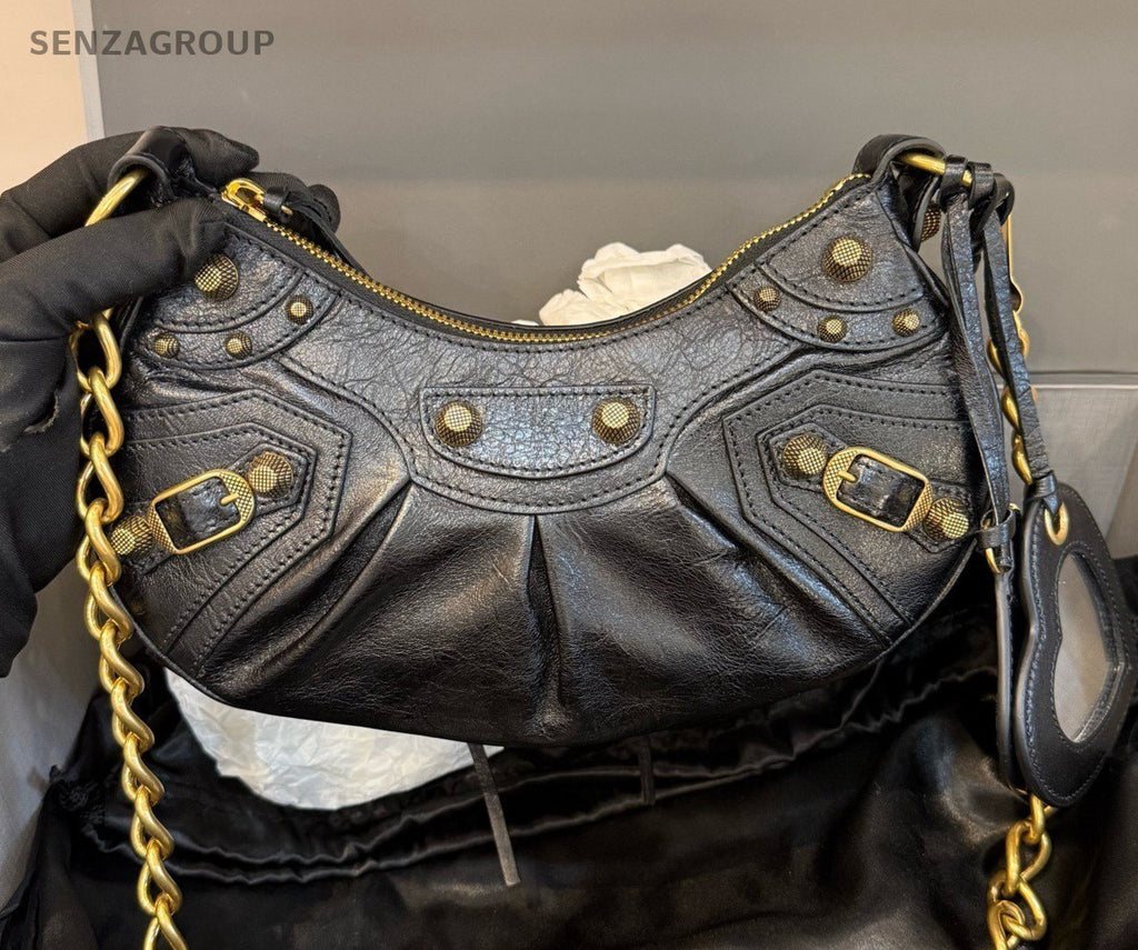 Balenciaga Le City Chain Shoulder Bag Black Gold Women Classic Fashion