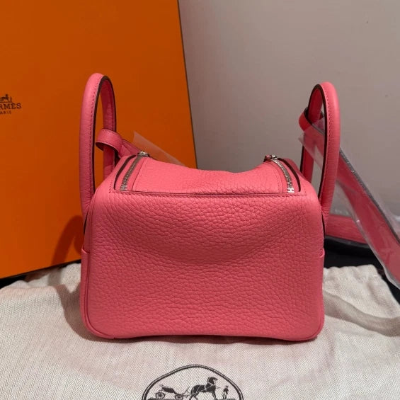 Hermes Lindy Mini Top Handle Shoulder Bag Pink Silver Women Classic D