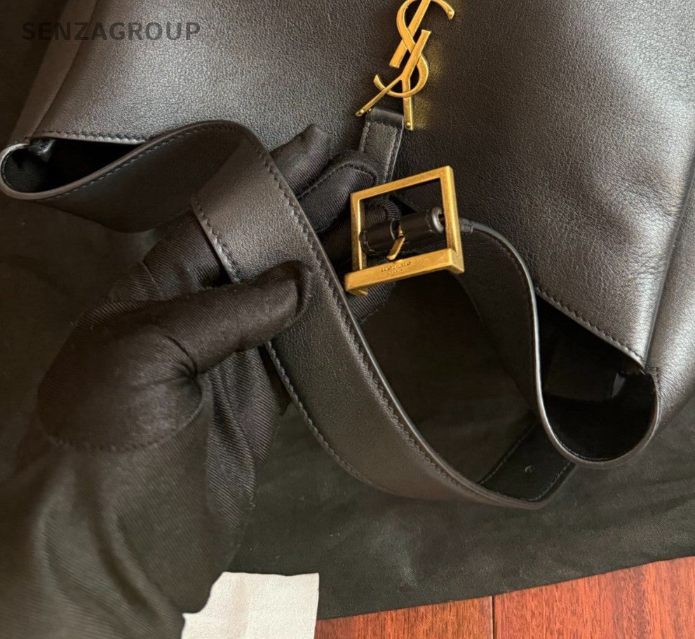 Saint Laurent Hobo Soft GM Tote Shoulder Bag Black Gold Women Classic