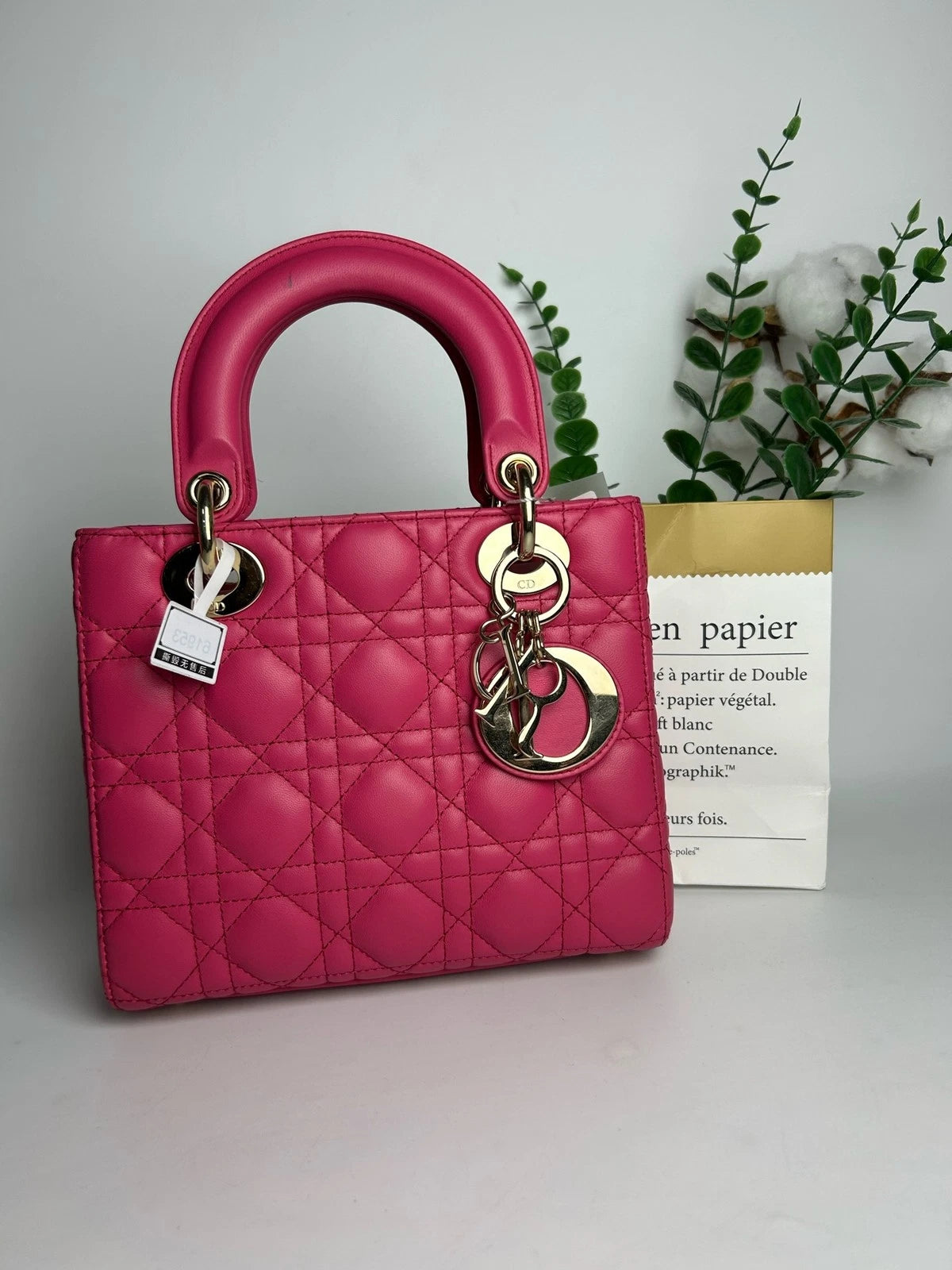 Authentic Dior Pink Lady Dior 4-Grid Top Handle Bag For Women