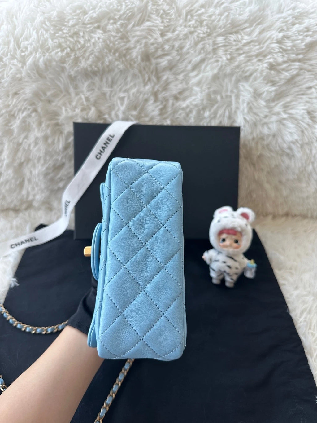 CHANEL Blue Calfskin Walnut Ball Square Crossbody Bag For Women