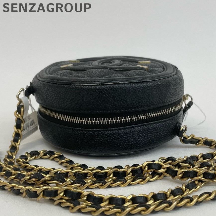 Chanel Black Caviar Leather Double C Round Bag Chain Shoulder Crossbody