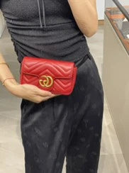 Gucci Marmont Supermini Red Leather Crossbody Bag For Women