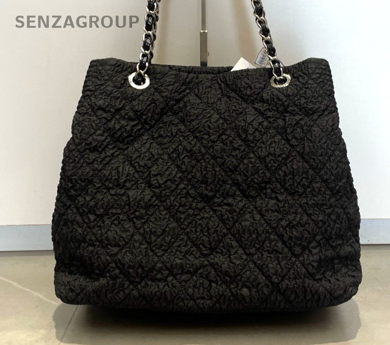 Chanel Nylon Tote Chain Shoulder Bag Diamond Black Silver Used Women Classic