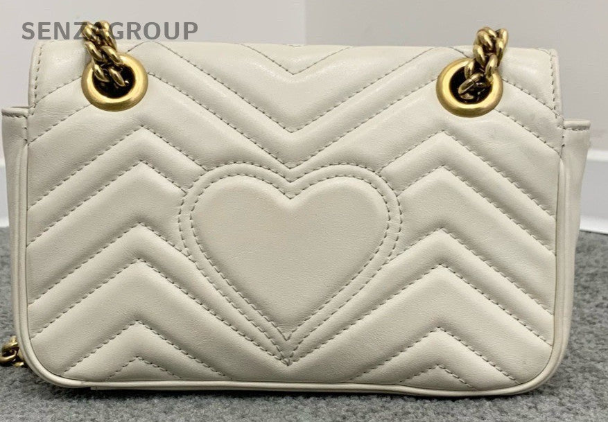 Gucci Marmont PM Chain Shoulder Bag Crossbody White Gold Used Women Classic
