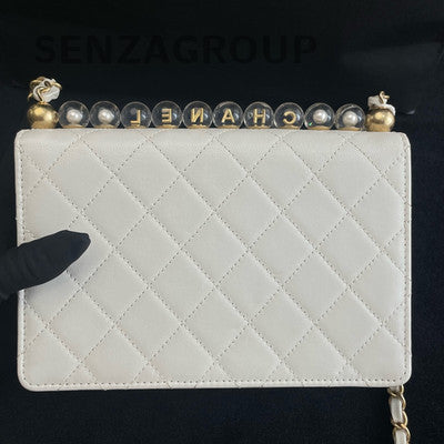 Chanel White Quilted Pearl Chain Crossbody Bag - Women's Fashion