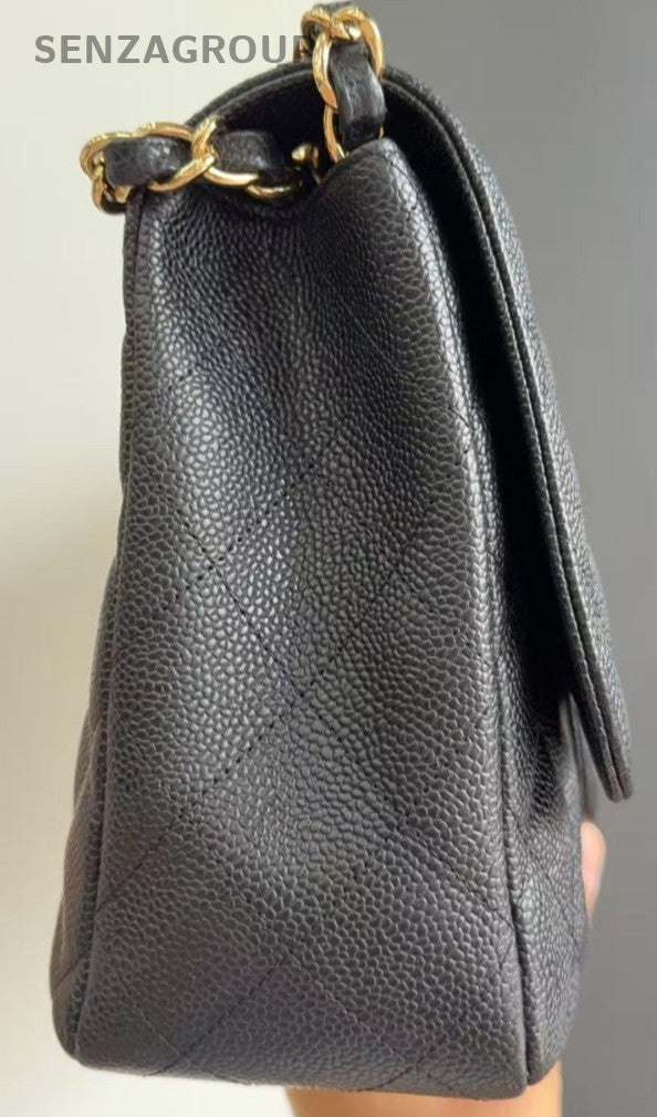 Chanel Classic Flap Jumbo GM Chain Shoulder Bag Black Gold Women Diamond
