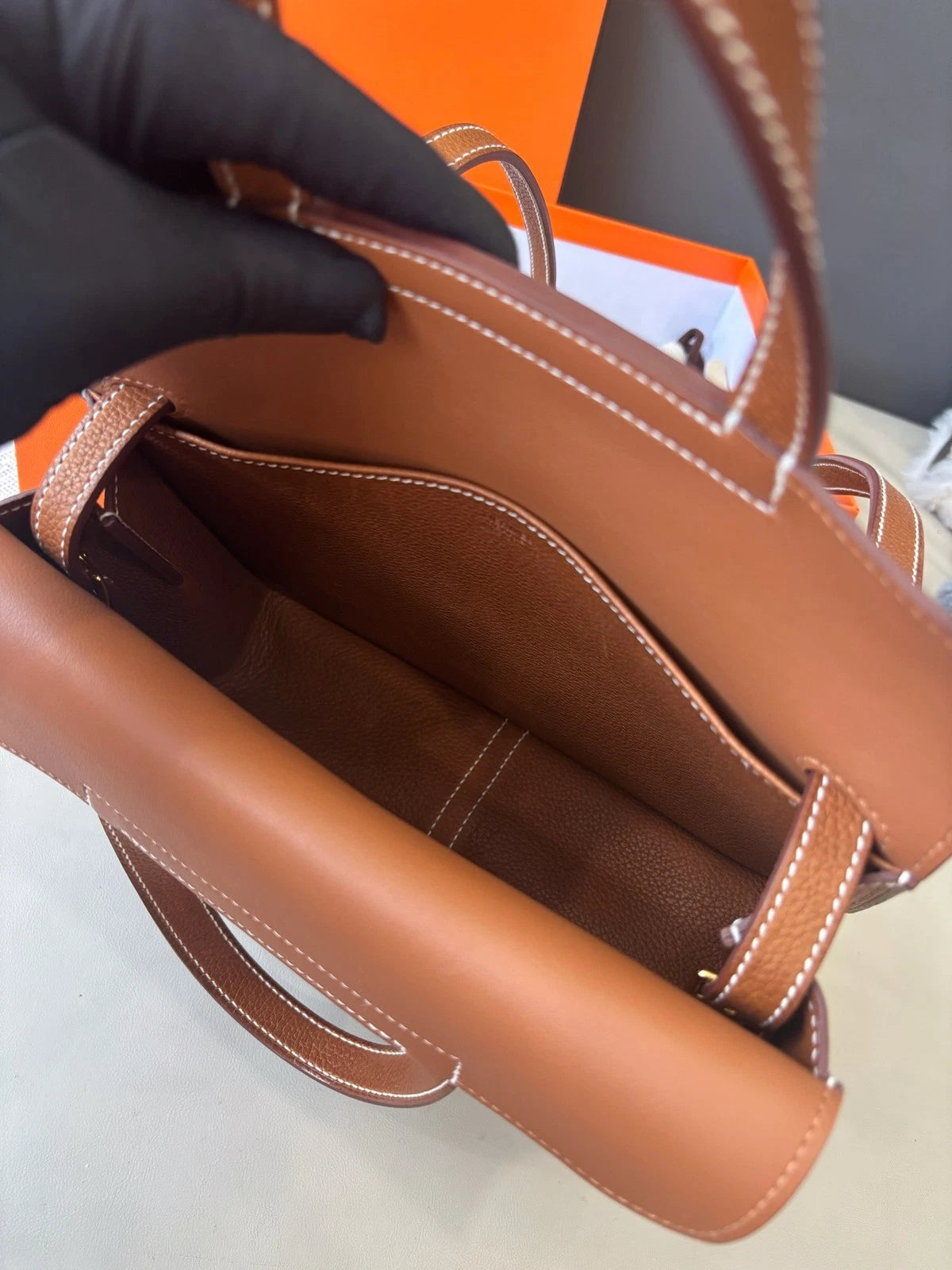 Excellent Hermes Halzan25 2Way Brown Gold Handbag Crossbody with Dust Bag Box