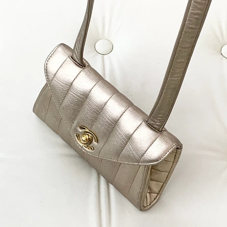 Chanel Lambskin 2Ways Shoulder Crossbody Bag Gold Women Classic S