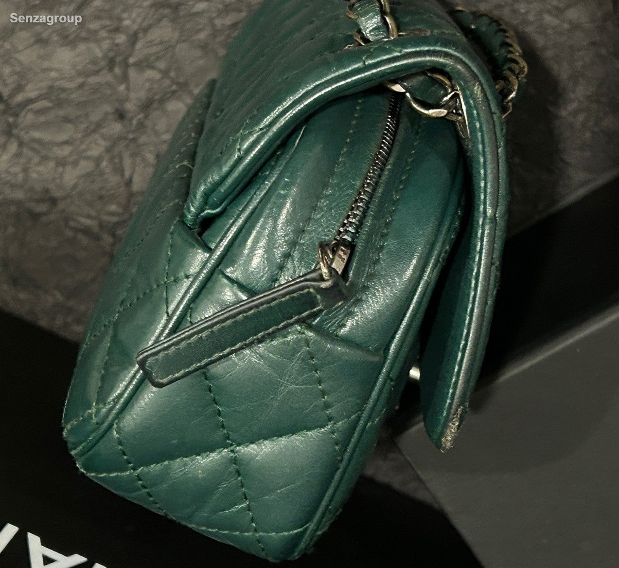 Chanel Diamond Mini Chain Shoulder Bag Crossbody Green Silver Women Classic