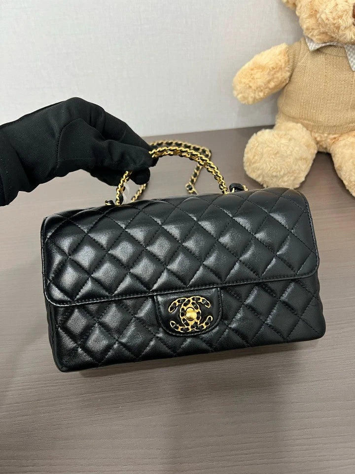 CHANEL Black Gold Rhinestone Handle CF Crossbody Bag For Women