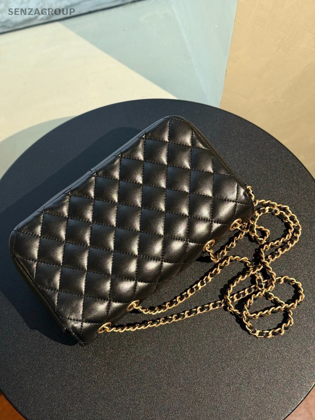 Chanel Egypt Series Classic Flap Chain Shoulder Bag Black Gold Used Women