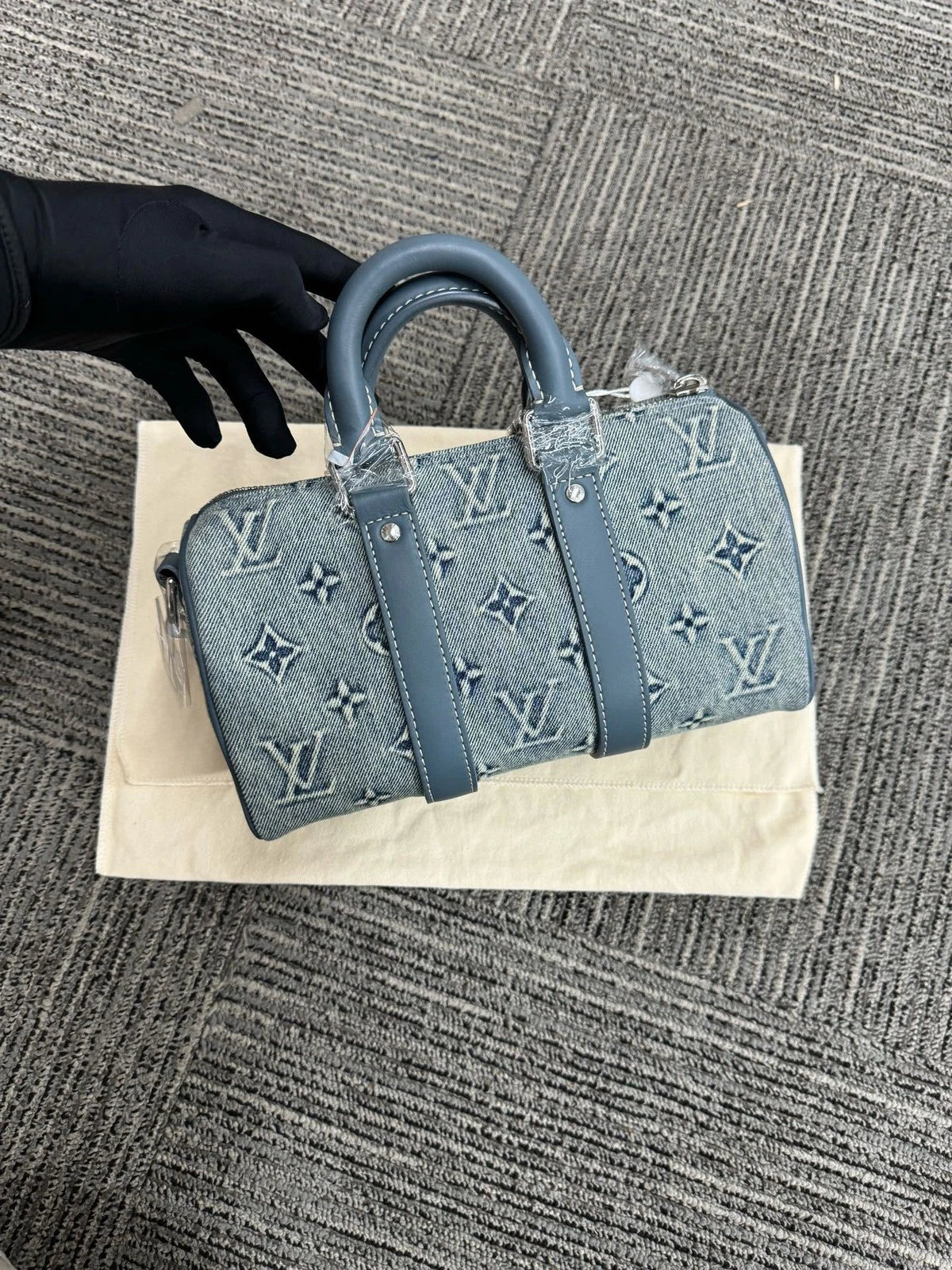 Louis Vuitton Keepall 25 Denim Logo Handbag For Women
