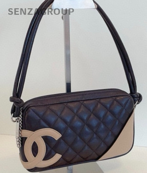 Chanel Cambon Diamond Pattern Shoulder Bag Black Silver Women Classic Vintage