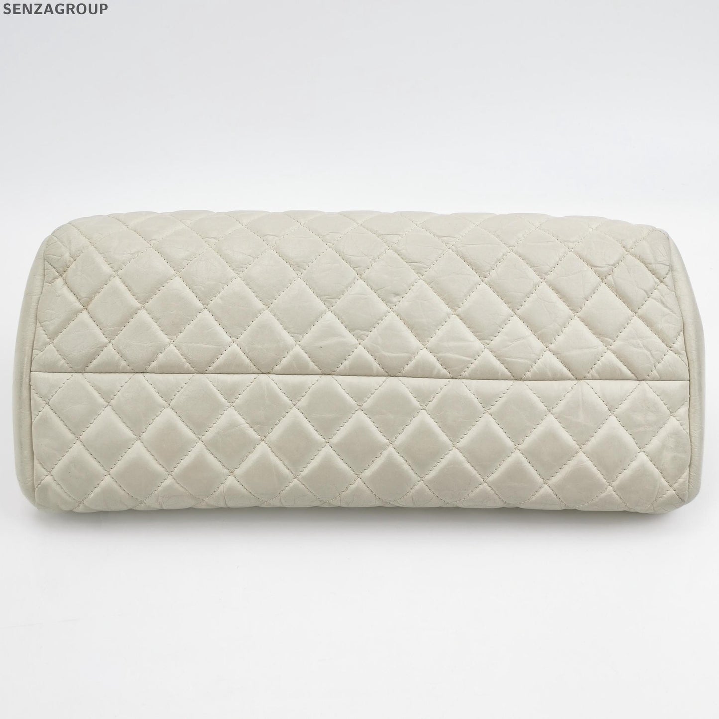 Chanel Bowling Quilted Leather Chain Shoulder Bag - Silver White Classic
