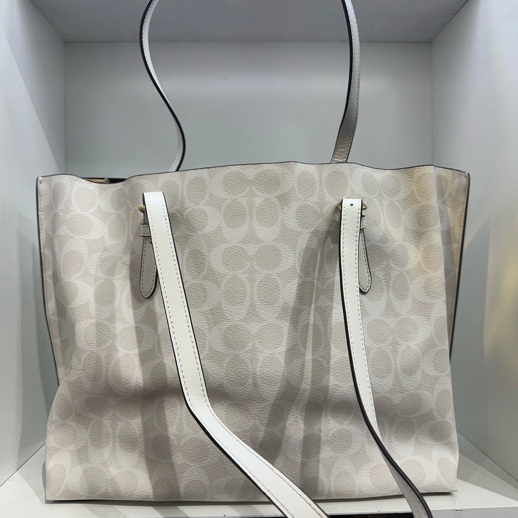 COACH Mollie 34 Logo Canvas Tote Shoulder Handbag for Women White