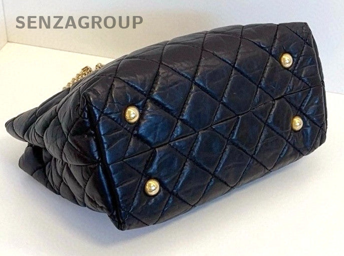 CHANEL 2.55 Black Gold Oil wax leather Shoulder Handbag Classic Small